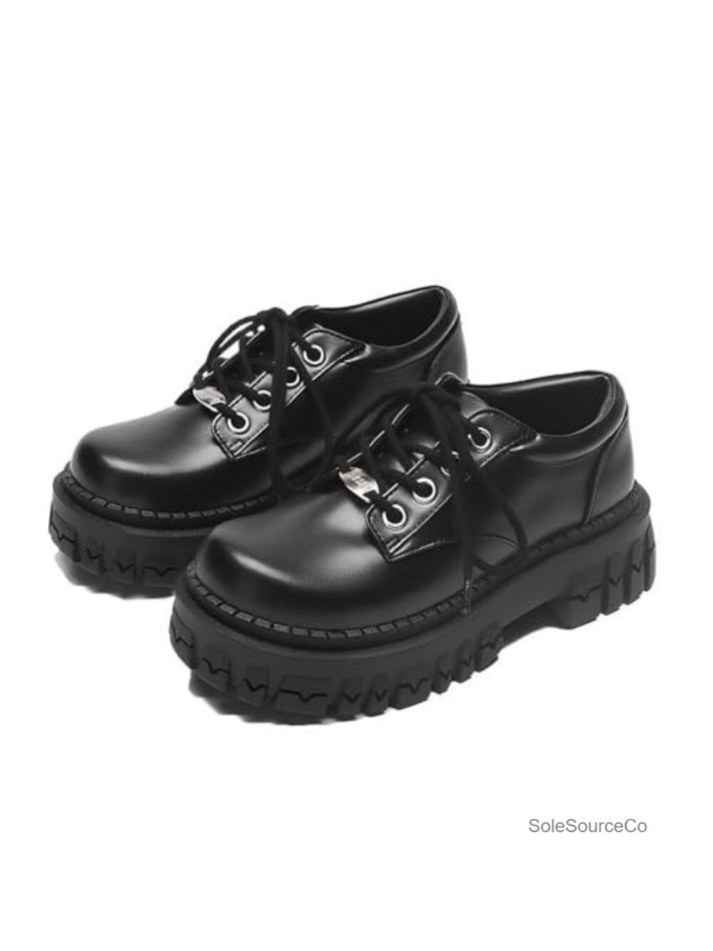 Faux Leather Platform Oxford Shoes Chunky Lug Sole Lace-Up Goth Work